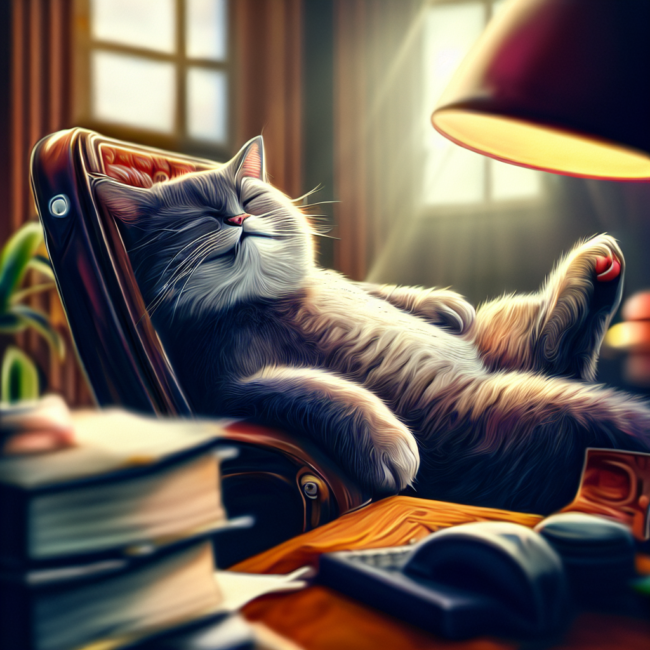 chat relax dans son bureau